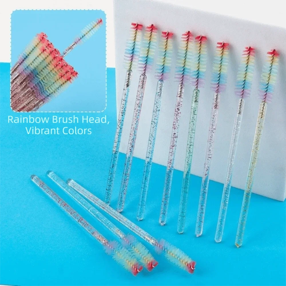 J017 Wholesale 50PcsCrystal Eyelash Brush Eyelashes Extension Spoolie Cosmetics Tool LashMakeup Brushes Rainbow Color Microbrush