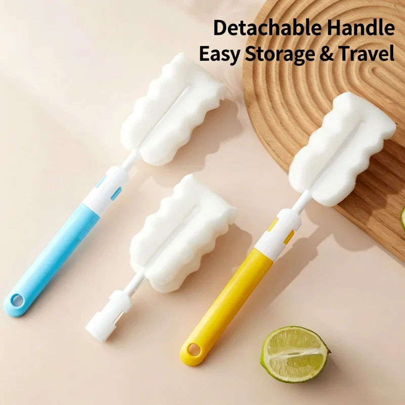 1/6/10 Pcs Sponge Cup Brush Bottle Brush Children's Cup Cleaning Brush Detachable Long Handle Replaceable Head Cup Brush