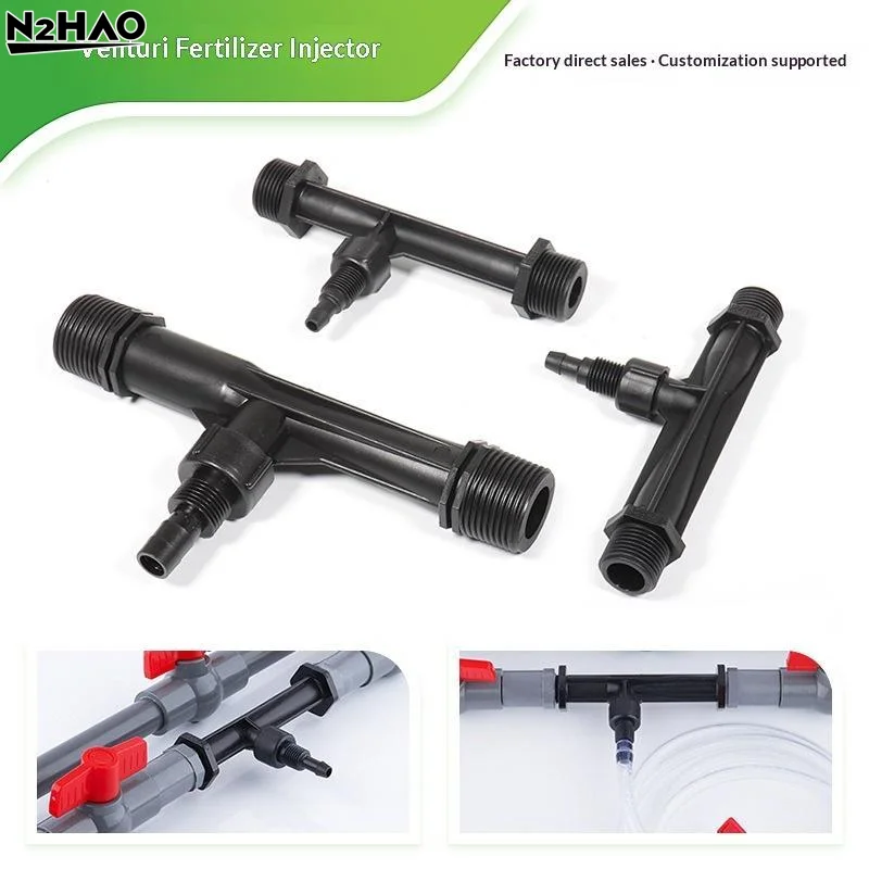 Heavy Duty Black Venturi Irrigation Injector Leakproof Design Multiple Sizes For Garden Farm Yard Watering Use