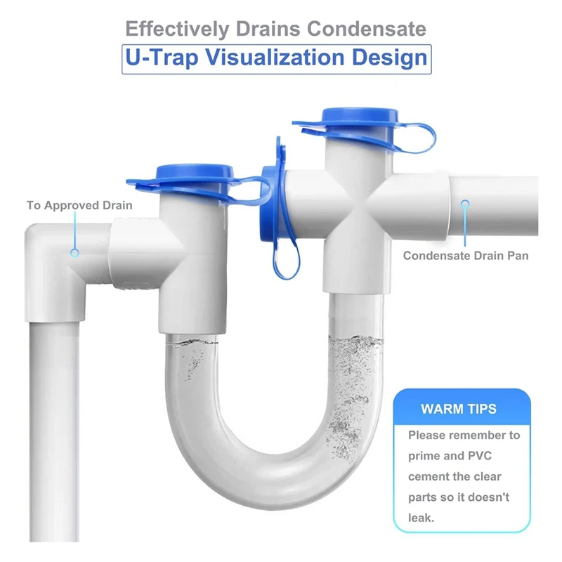 AT69 -3/4 Clear PVC U Trap Pipe Fitting Connector With Cleaning Brush For HVAC Condensate Drain System