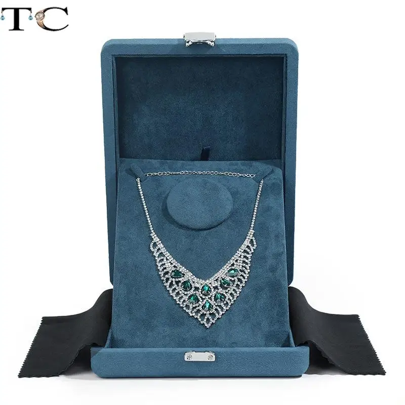 Jewelry Case Loose Diamond Box High-End Suede Chain Box Exhibition Gem Necklace Pendant Box Leather Jewelry Storage Box