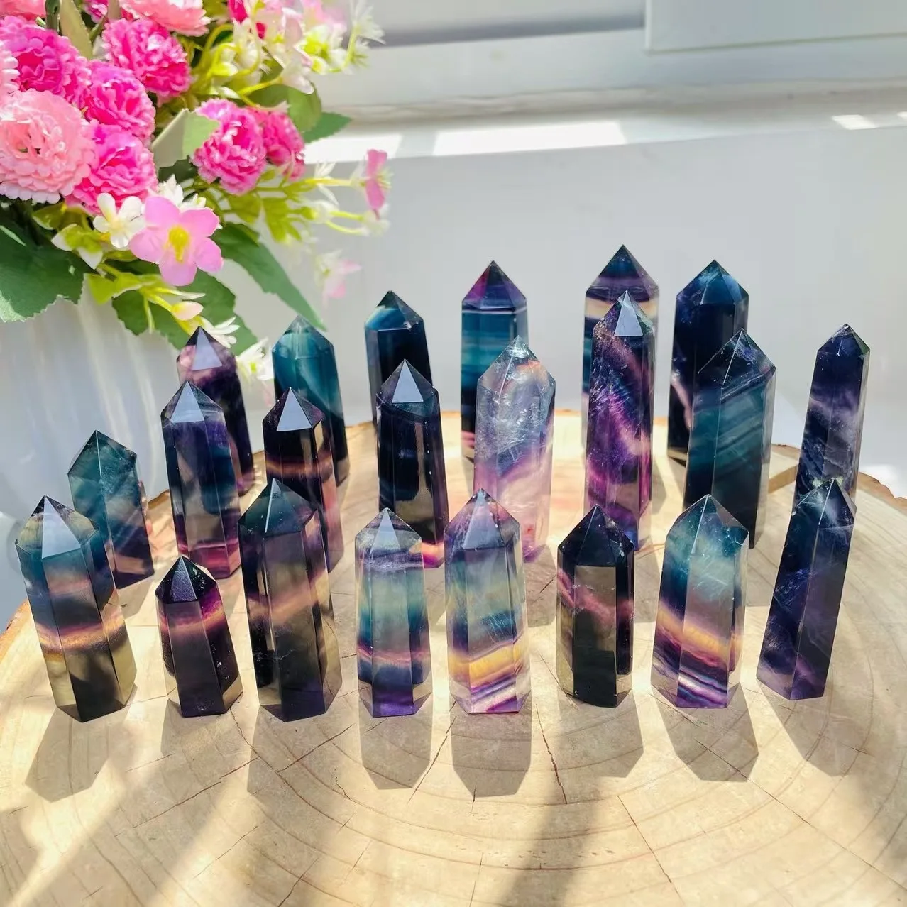 Piedras preciosas naturales para fengshui, cristal de cuarzo, torre de fluorita arcoíris, piedras pulidas, regalo artesanal, venta al por mayor