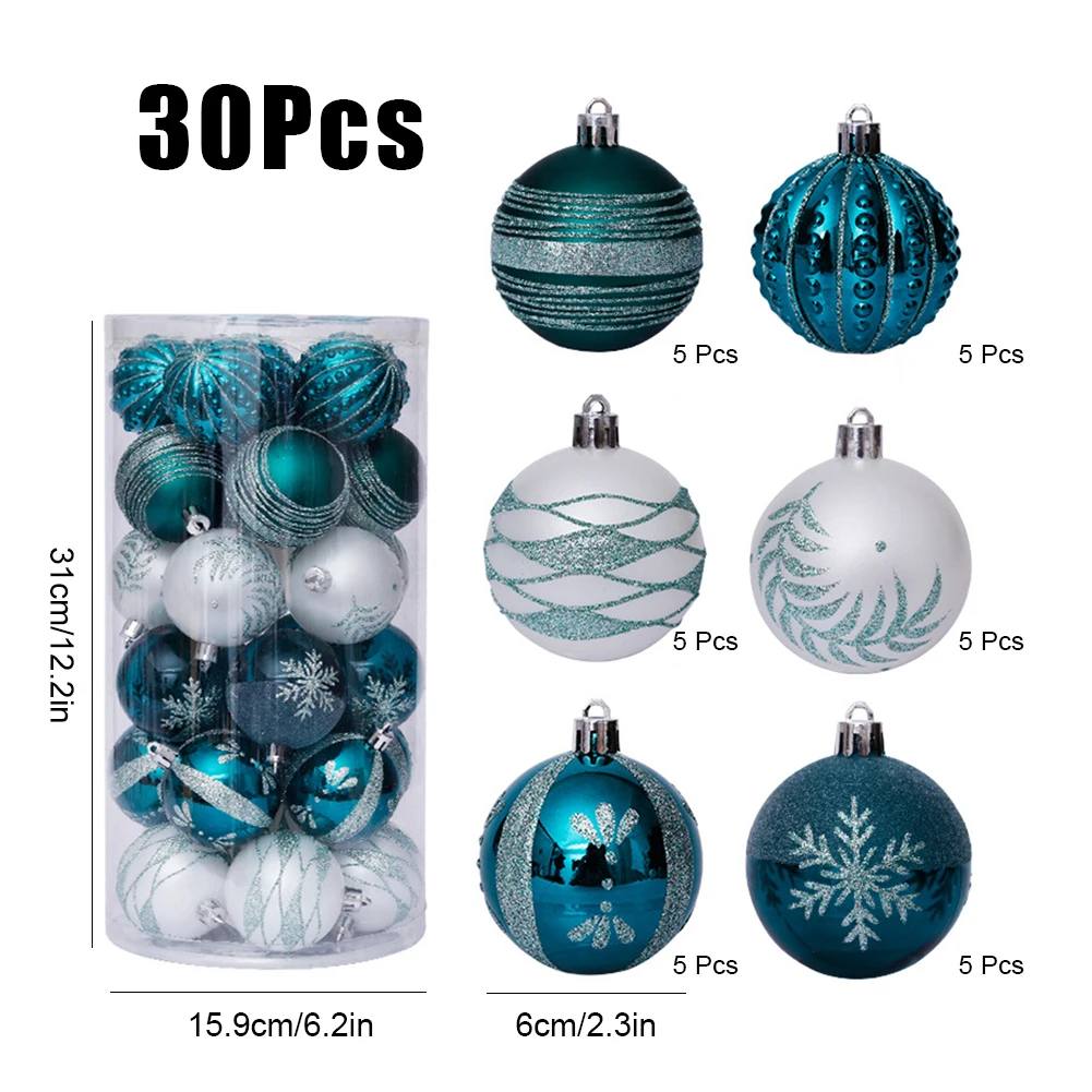 30 Pcs Xmas Tree Decorations Painted Christmas Ball Ornaments Shatterproof 6cm/2.36inch Christmas Ball Assorted Xmas Home Decor