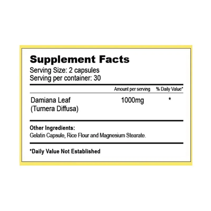 Damiana Capsules - Relieve Stress, and Enhance Endurance and Performance, Improve Concentration and Memory
