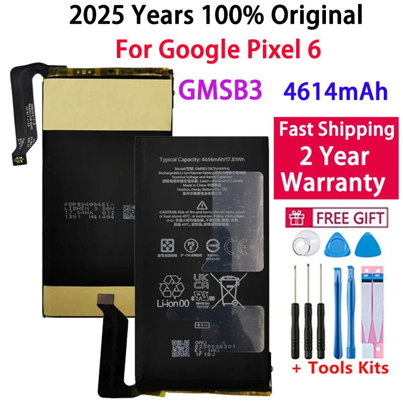 

2025 Years 100% Orginal Battery High Quality For HTC Google Pixel 6 Pixel6 GMSB3 4614mAh Mobile Phone Batteries Bateria