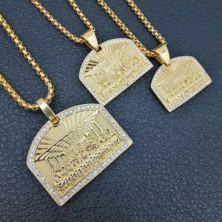 Hip Hop last dinner Pendant Necklace with zircon Door modeling 316L Stainless Steel biker Punk Rock Male party Vogue Jewelry