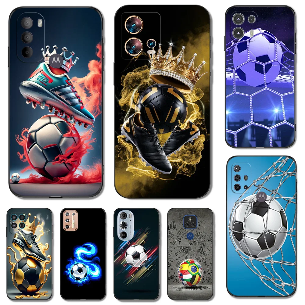 Black Tpu Case For Motorola Moto Edge 40 30 Neo PRO Ultra Fusion 5G E6 PLUS E6i E6S Football