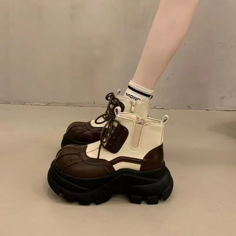 

Women's Boots 2026 New Shell Head High Top Shoes Autumn and Winter Thick Sole Height Increasing Fashionable Motorcycle Boots