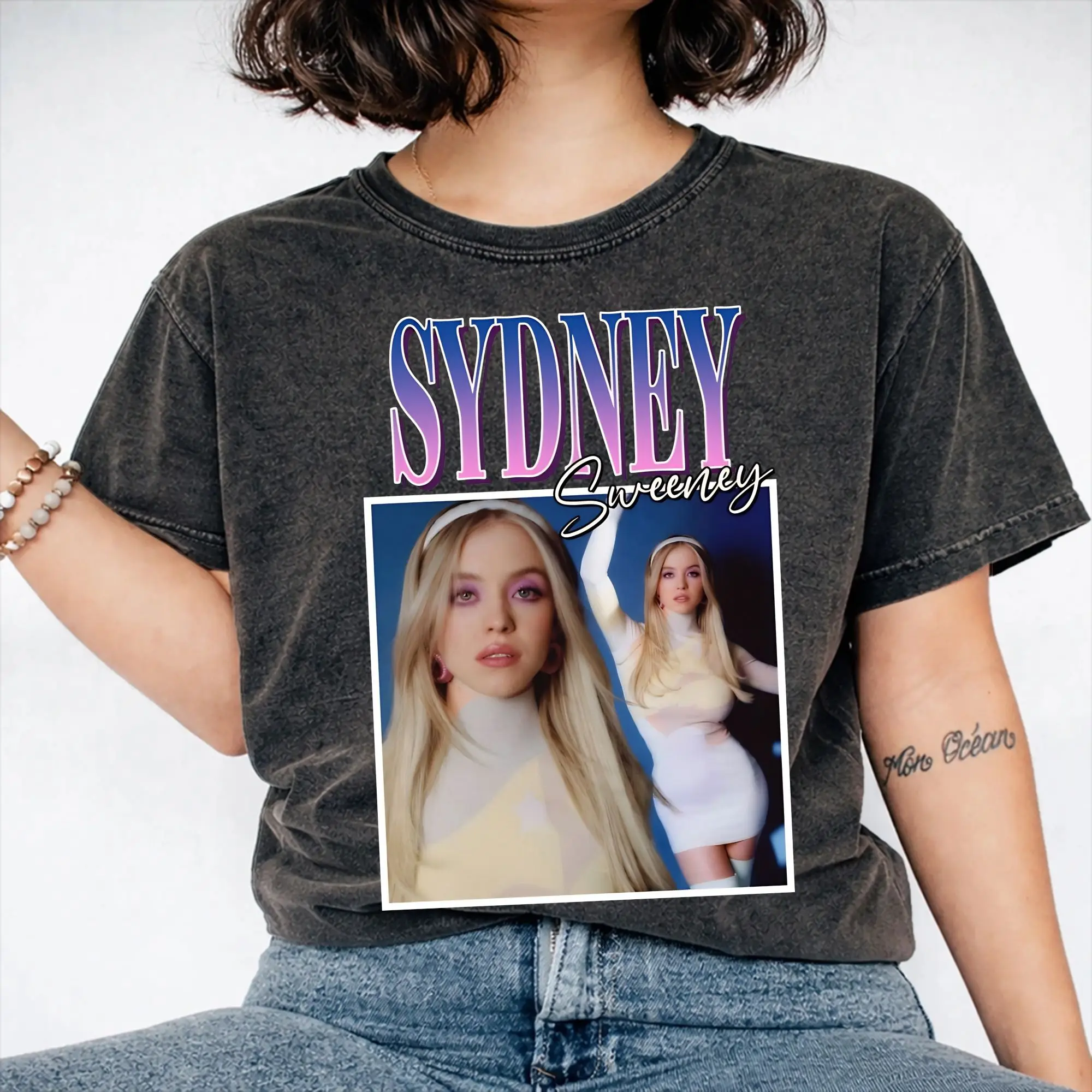 Cassie Howard Sydney Sweeney Washed T Shirt Streetwear Hip Hop Novelty T-Shirt  Tees Tops Men Women Short Sleeve Streetwear
