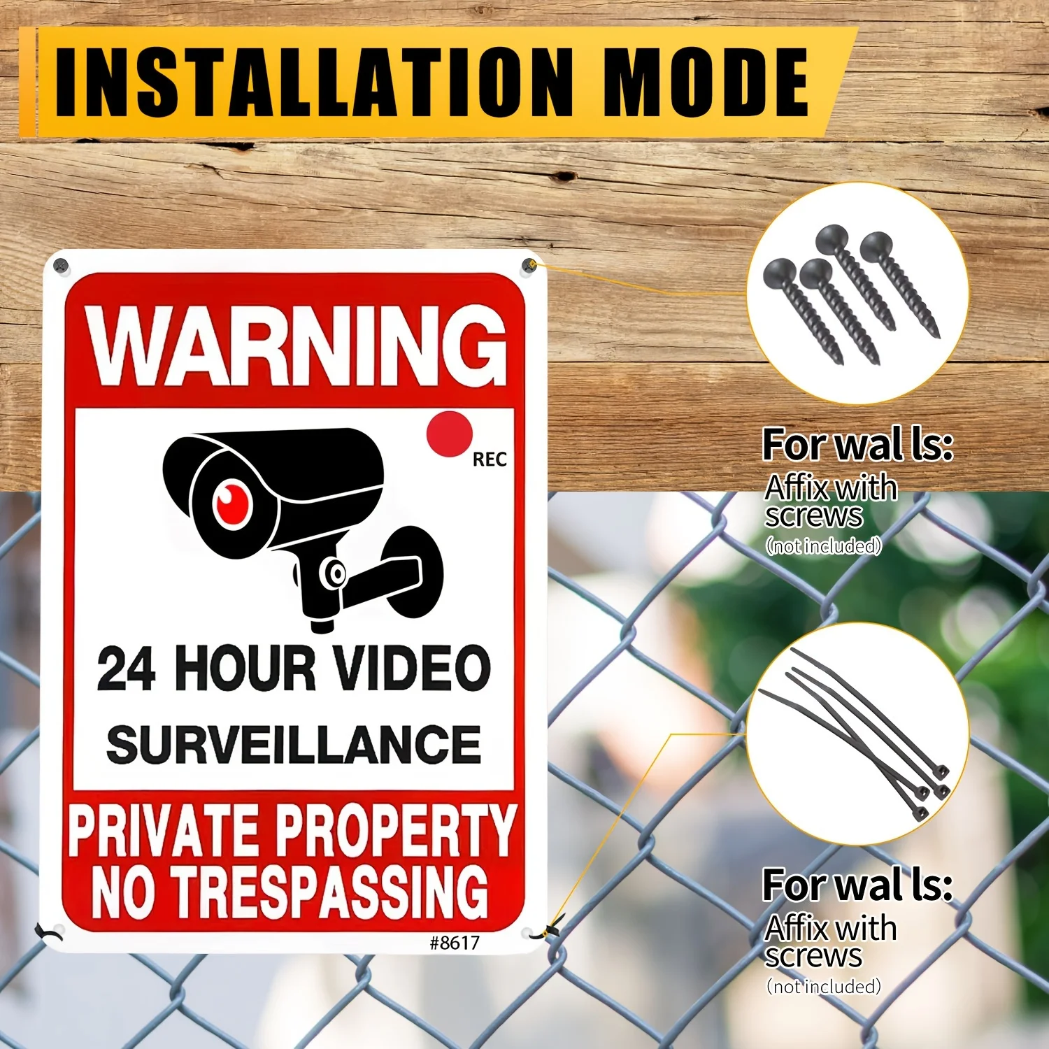 24 Hour Video Surveillance Warning Sign UV Protected No Trespassing Rectangle Board for Outdoor Home Security Fence Gate view 4