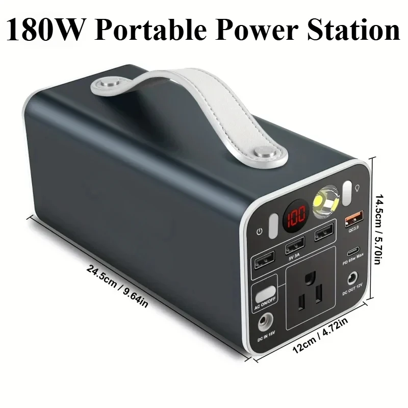 180W Portable Power Station 155WH Power Bank with AC Outlet 42000mAh 65W PD Outdoor Generator for Home Camping Travel Emergency