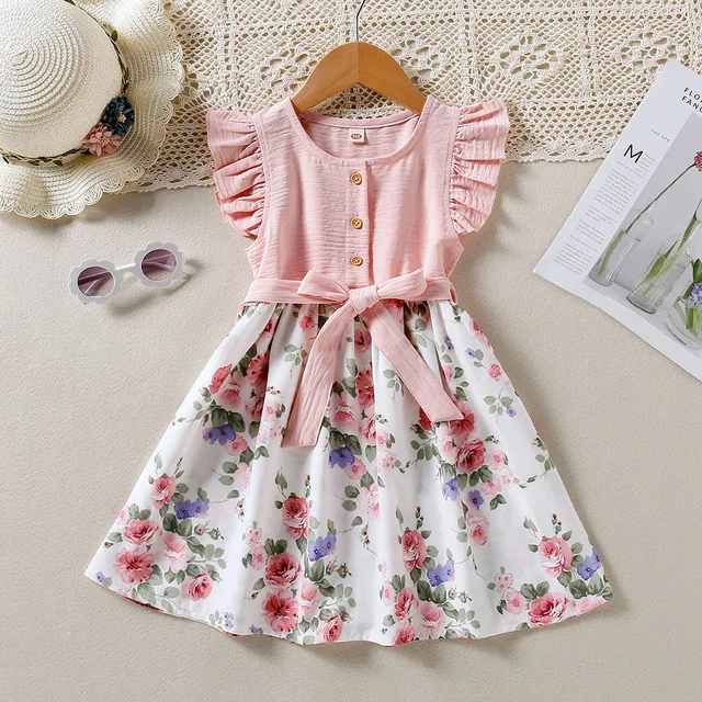 Fashion Clothes Vestidos 3 To 8 Years Girls Kids Dress Spring Summer New Girls Lace Sleeve Splicing Floral Dress Casual