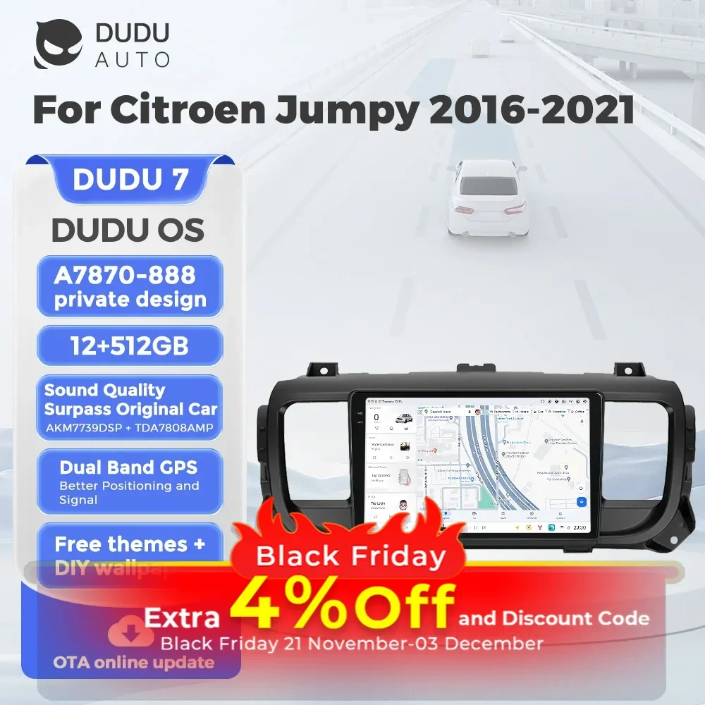 DUDUAUTO YL888 7870 Android13 2K Car radio Multimedia player Navigation GPS For Citroen Jumpy 2016-2021 12+512G CarPlay Auto BT