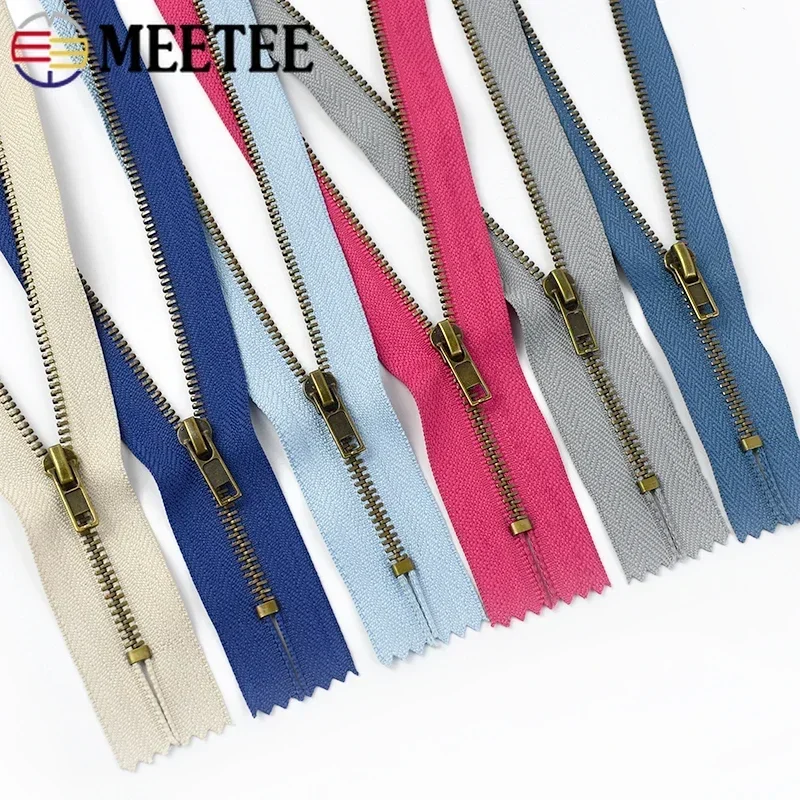 5/10Pcs Meetee 3# 5# 20cm Bronze Teeth ClosedEnd Metal Zippers for Pocket Pants Bag Zipper Tailor DIY Sewing Garment Accessories