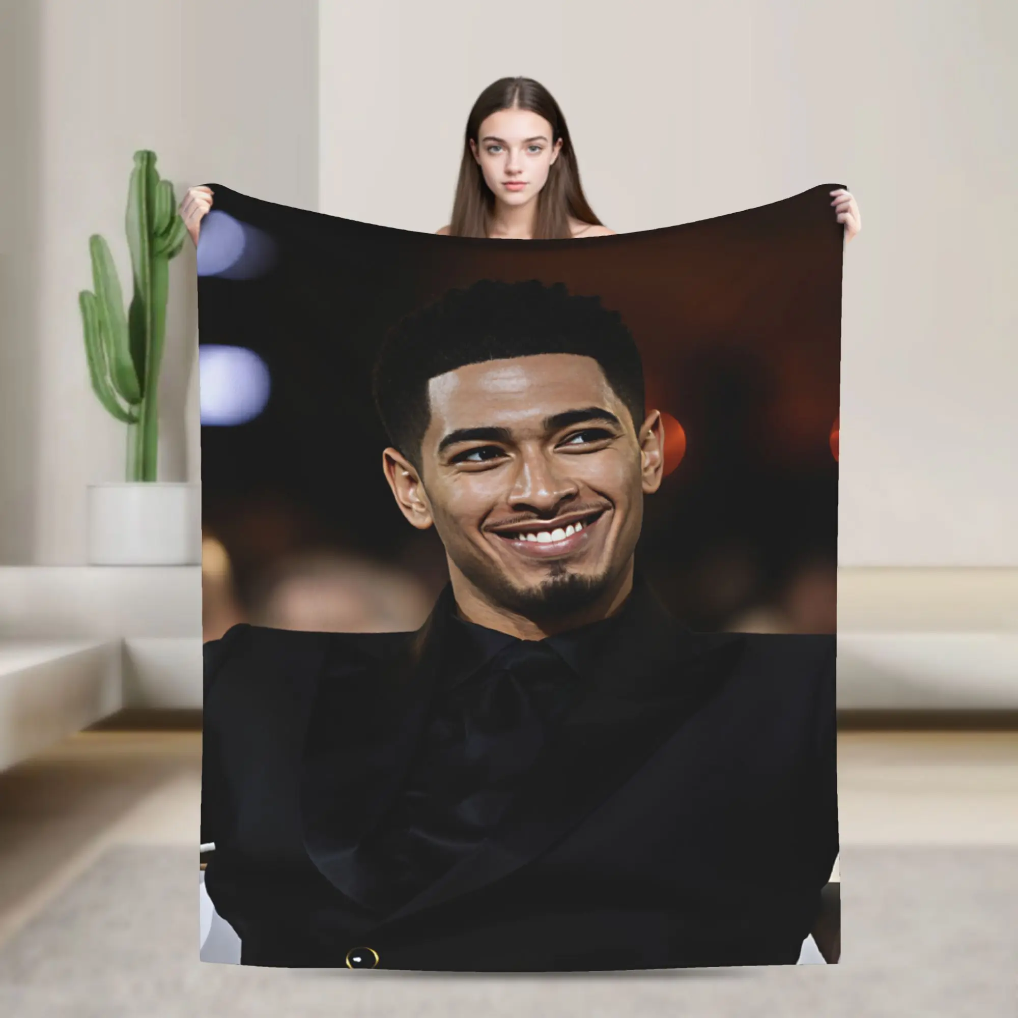 Jude Bellingham Black Suit Laughing Warmly Blanket Decorative Flannel Throw Blanket For Couch Chair Sofa Bed Warm Soft Bedspread