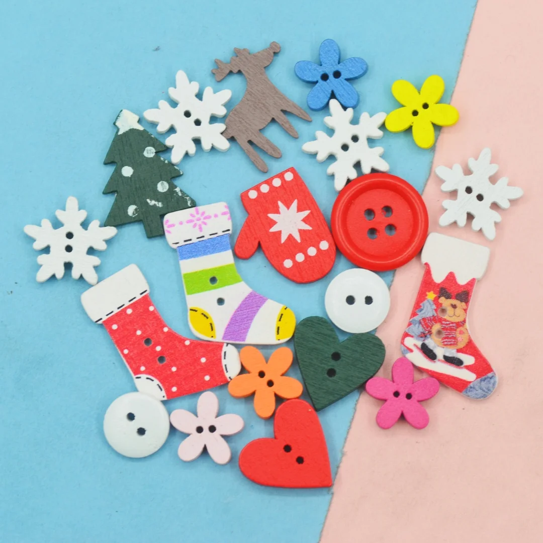 DIY Christmas Decoration Buttons Christmas Scrapbooking Embellishment Materials Christmas Party Crafts Sewing Buttons-50PCS