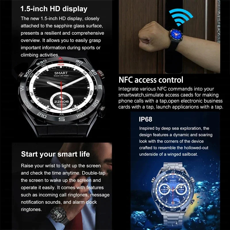 2024New Ultimate Smart Watch Men NFC ECG+PPG HD AMOLED Bluetooth Call Heart Rate GPS Tracker Compass Smartwatch Fitness Bracelet