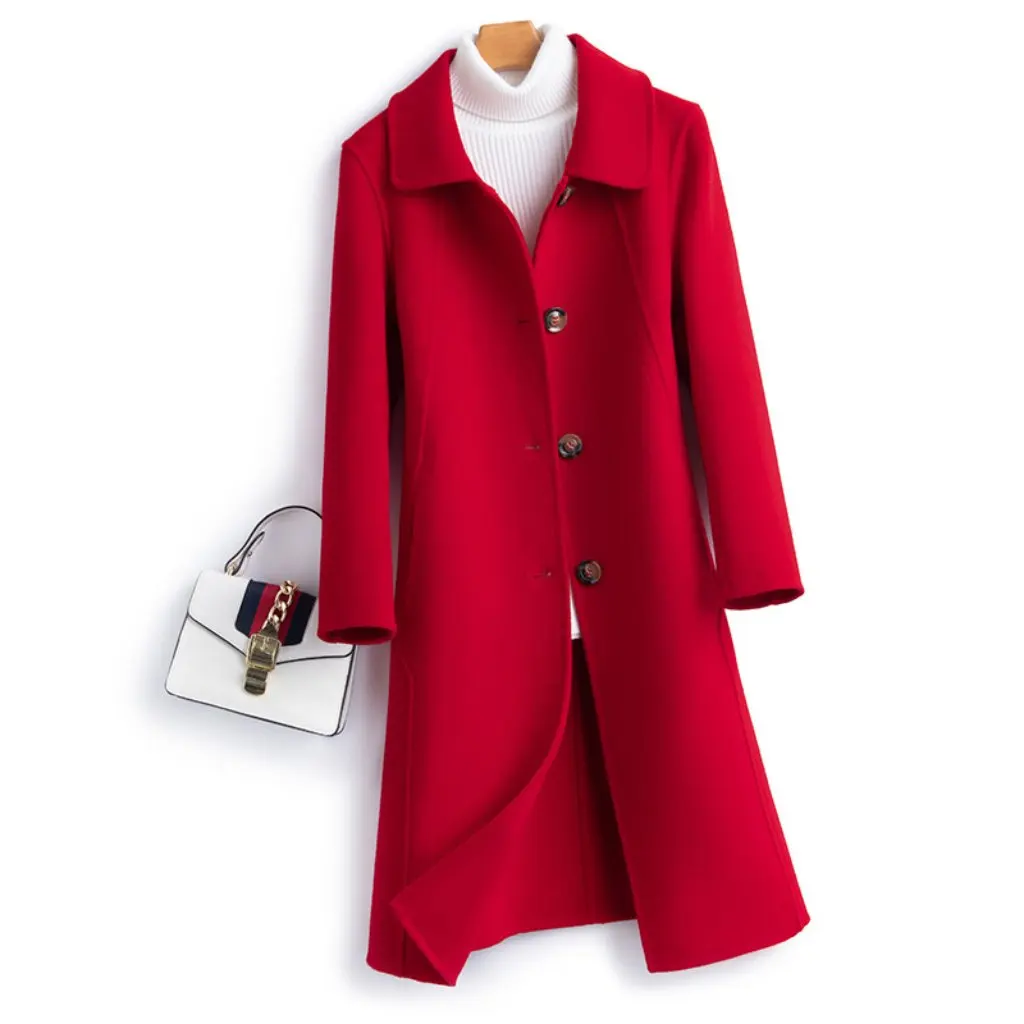 

Women's Double-Sided Woolen Outwear Long Slim-Fitting Doll Collar 100% Wool Versatile Fashionable Autumn Winter Coat