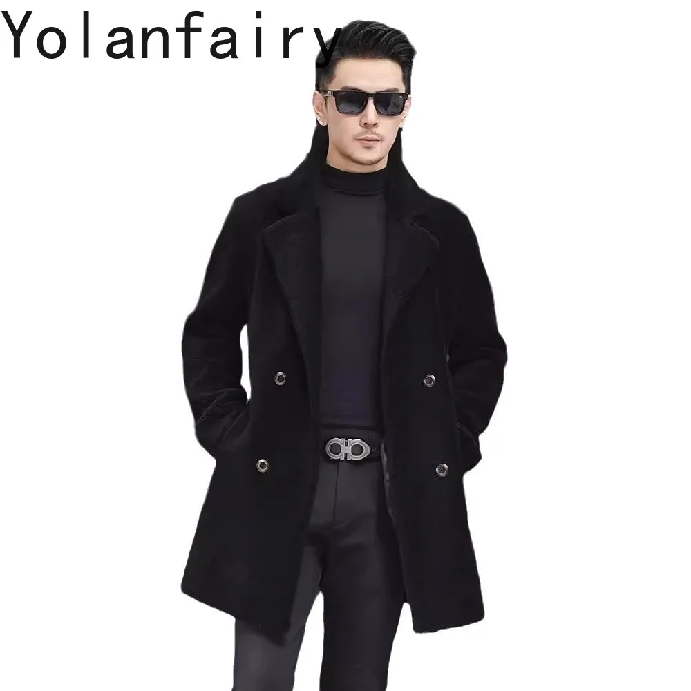 YOLANFAIRY 100% Sheep Shearing Jacket Man Clothing Winter 2025 Mid-length Wool Fur Coat Men Double-sided Lamb Wool Jackets Coats