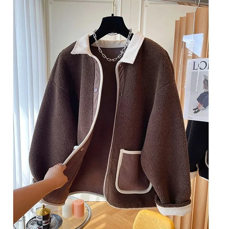 Design Sense Niche American Loose Granular Cashmere top Lamb Wool Thickened Coat Female Spring and Autumn Winter 2023 New Model