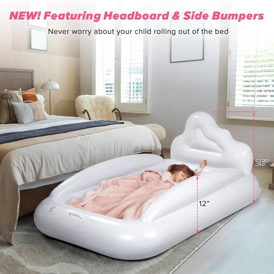 سرير سفر للأطفال الصغار، مرتبة هوائية للأطفال مزدوجة الجوانب، مرتبة تفجير مع جوانب للسفر، سرير أطفال محمول للسفر والنوم