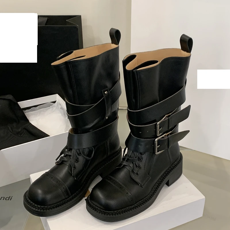 

Женские ботильоны Eilyken в стиле панк на весну-осень с круглым носком, ремешком на пряжке, дизайнерские, с Т-образной застежкой, на низком квадратном каблуке