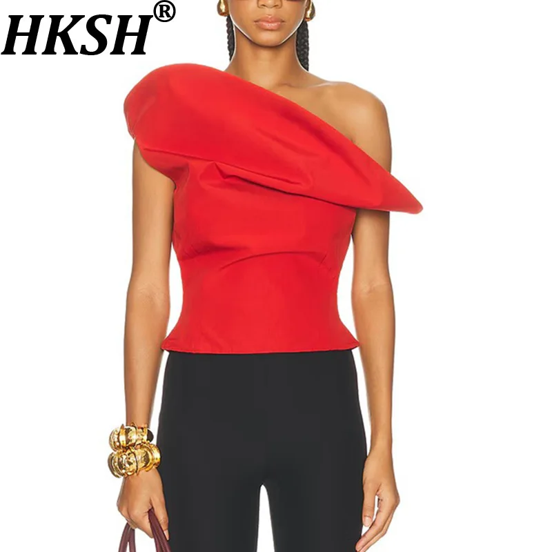 

HKSH 2026, новый летний женский жилет, однотонный асимметричный облегающий сексуальный футболка без рукавов с открытыми плечами, шикарная майка без рукавов HK18055