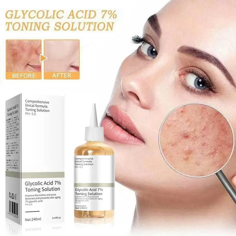 

240ml Glycolic Acid 7% Toner Remove Acne Fade Acne Fruit Acid Essence Acne Remover Deep Hydration Face Rejuvenation Toning Serum