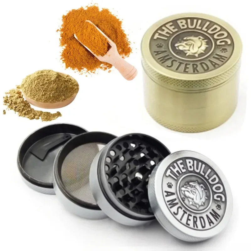 1.6/2inch Metal Bulldog Herb Grinder 4-layer Spice Pepper Mill Mortar Tobacco Raw Grass Grinder Smoking Accessories Kitchen Tool