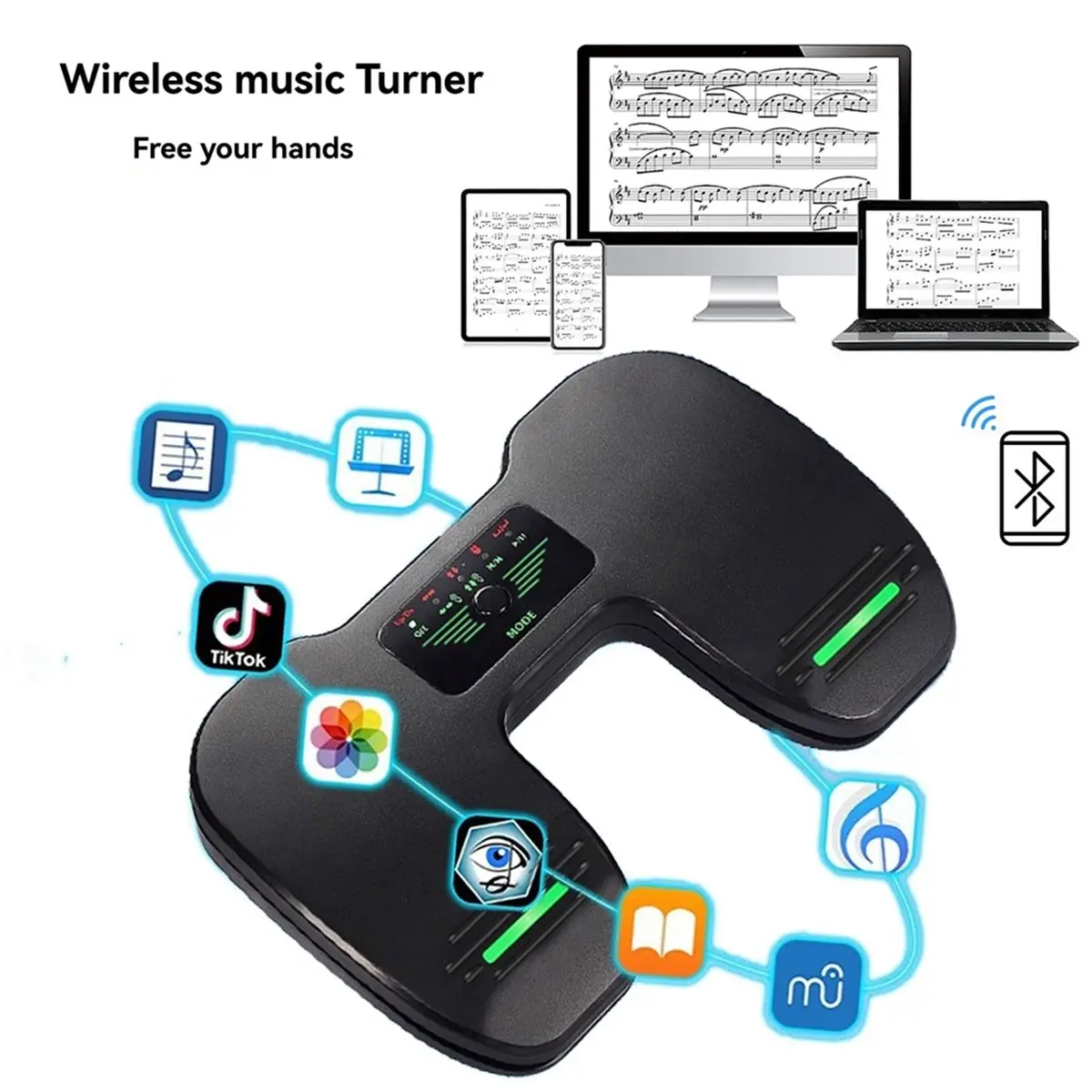 B72ABG Wireless Page Turner Pedal Multifunctional Music Page Turner Mute Bluetooth Foot Page Turner for Tablets Phones