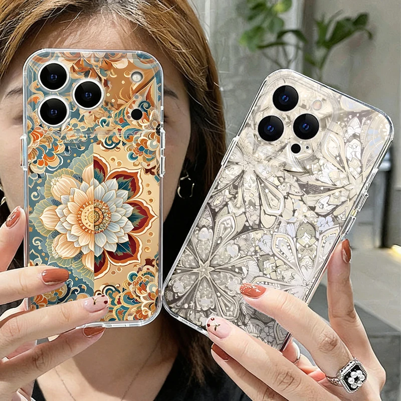 Funda Floral Mandala Colorida para iPhone 17 Pro Max, Funda para iPhone 16 15 14 13 Pro Max 11, Funda Protectora Suave de TPU Transparente a Prueba de Golpes