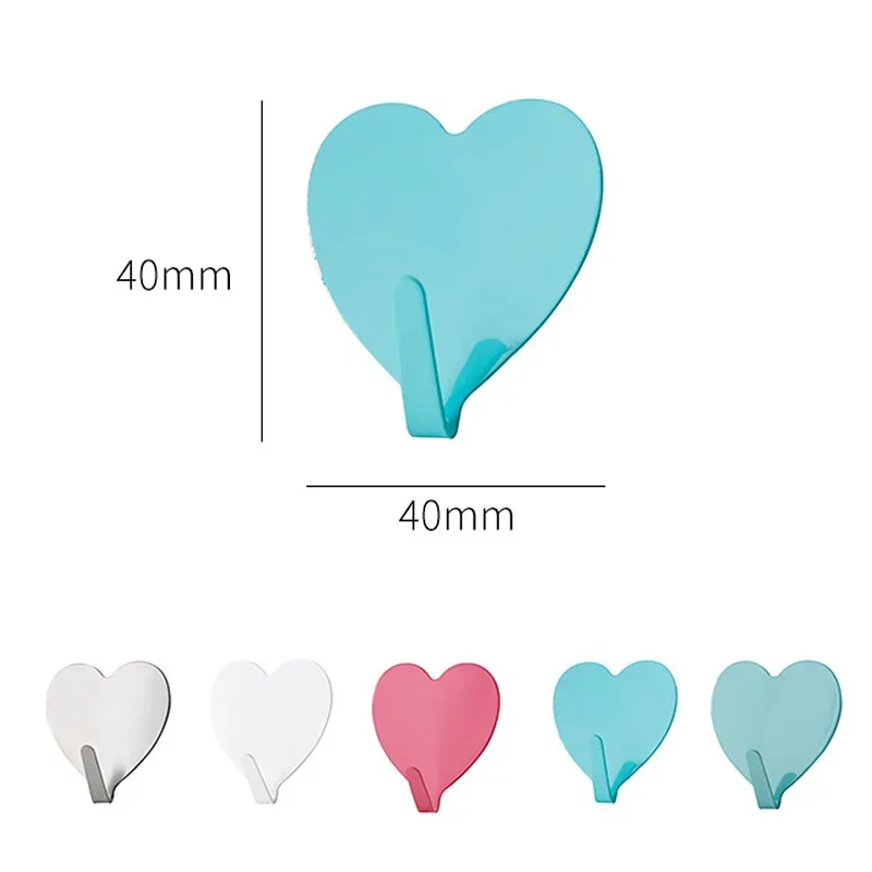 1Pcs Cute Heart Shape Hooks Self Adhesive Stainless Steel Hooks Strong Sticky Wall Door Hanger for Kitchen Room Storage Organize