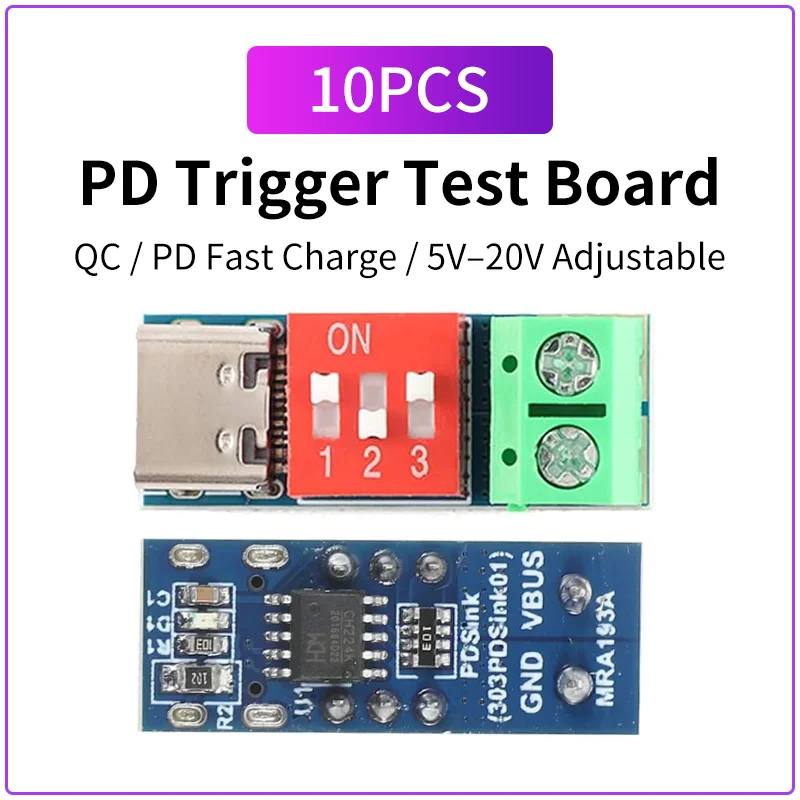 10PCS PD Trigger Board QC PD Fast Charge Test Module Adjustable Voltage 5V-20V DIP Switch