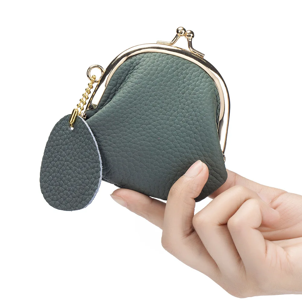 Coin Purse Kiss Lock Coin Purse for Women Large Capacity Coins Pouch Vintage Change Purse Genuine Leather Small Wallet for Women