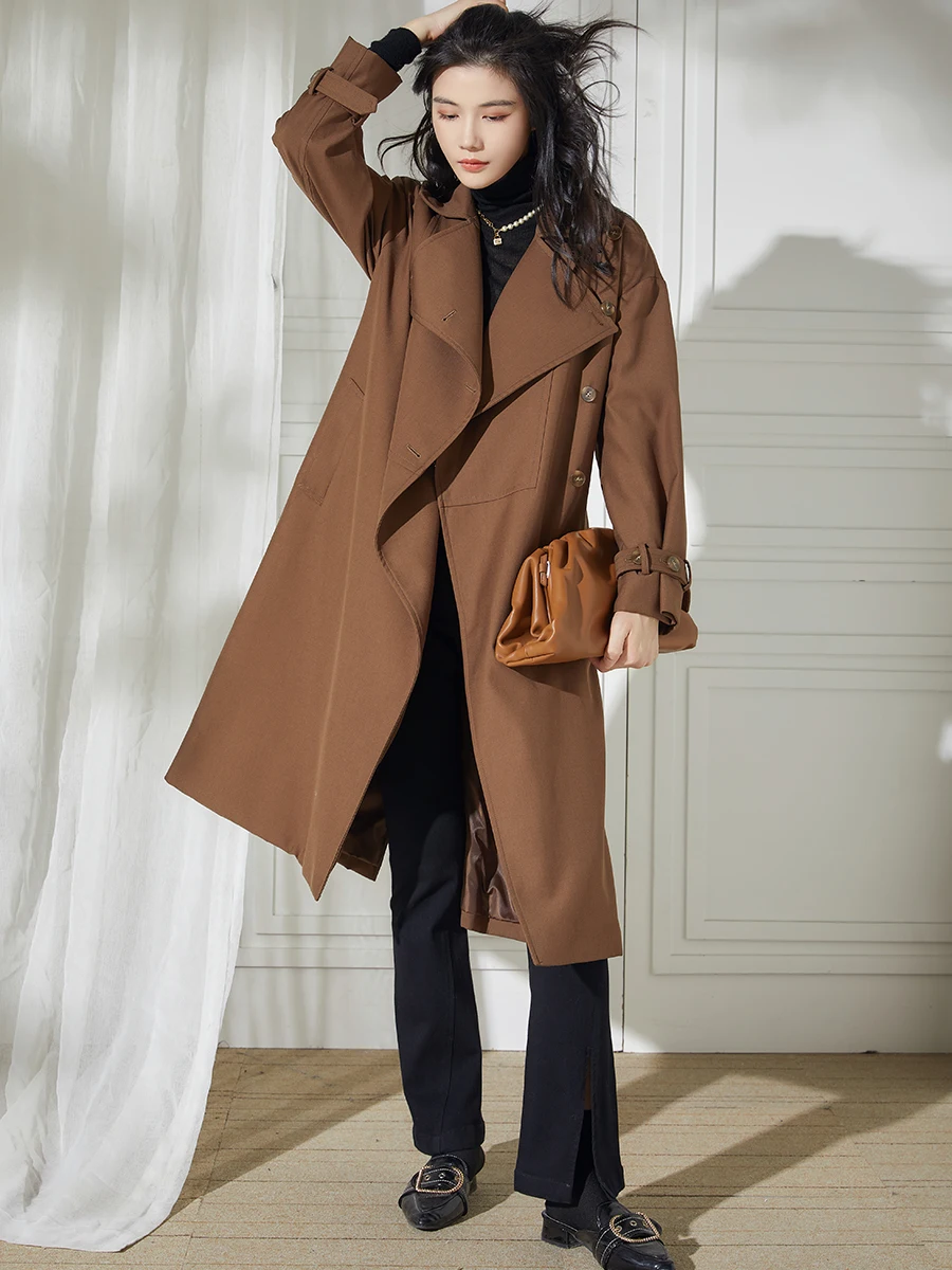 

Осенне-зимнее женское свободное длинное пальто-ветровка с заниженной линией плеч, модное, стройнящее, кофейного цвета, универсальное