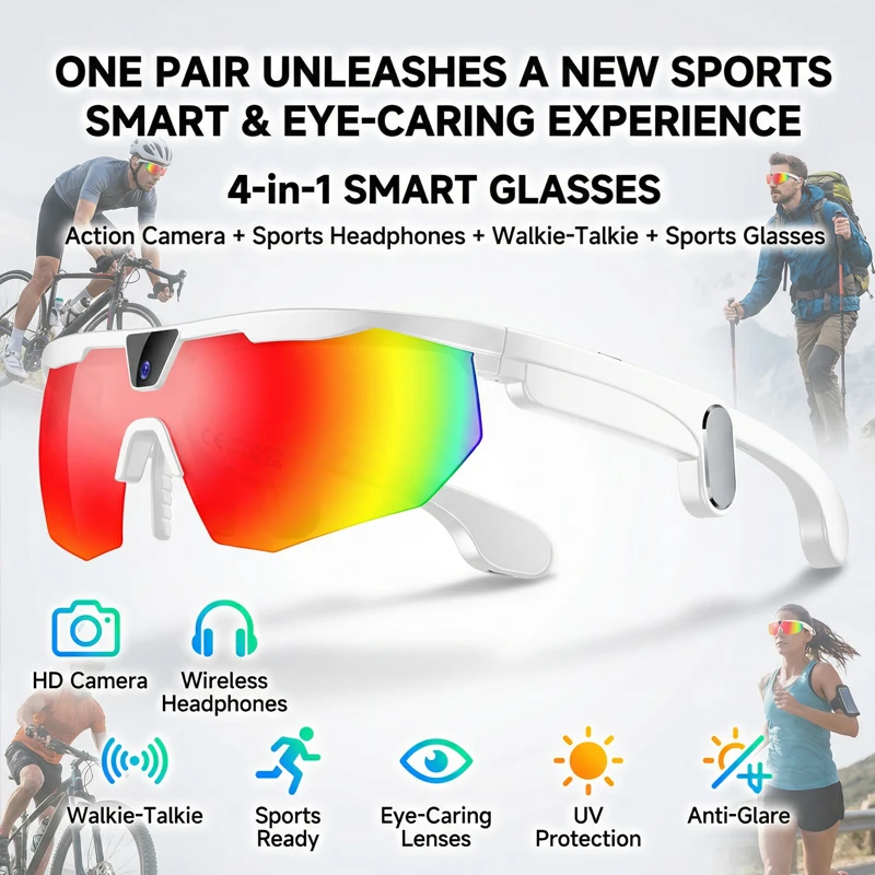 

AI Sports Smart Glasses With HD Camera Bluetooth Headphones 2026 Cycling Sunglasses Windproof Touch Control Goggle
