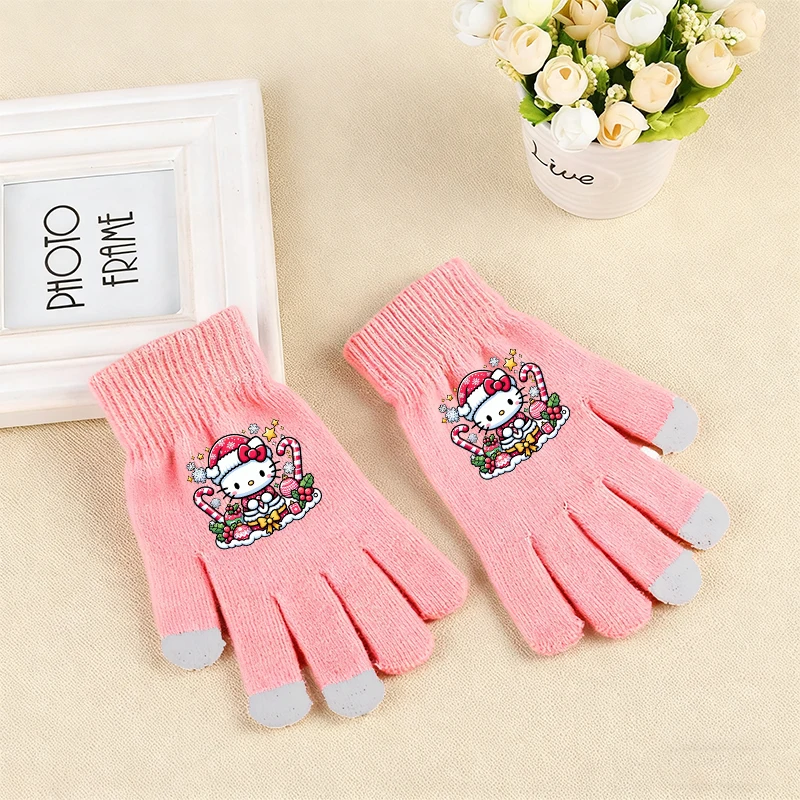

Sanrio Hello Kitty детские перчатки с мультяшным рождественским принтом перчатки с сенсорным экраном Kawaii зимние уличные велосипедные термоаксессуары подарок