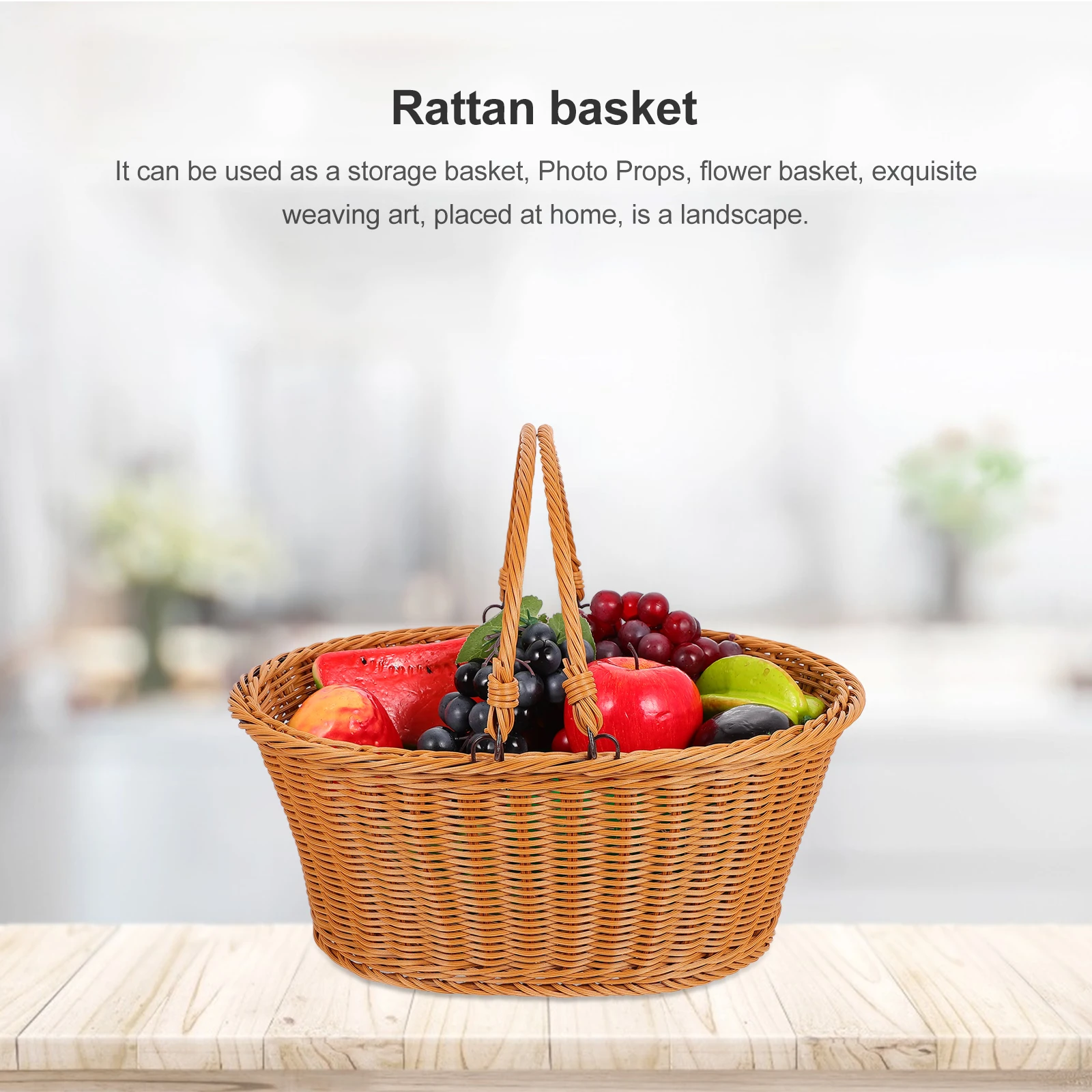 

Plastic Weaving Baskets Storage Home Picnic Shopping Multifunctional Rattan Basket Fruit Portable Pastoral Style