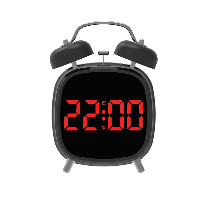 Sprachsteuerung, digitaler Wecker, Doppelglocke, super laut, für schwere Schläfer, Nachtmodus, 12/24 Stunden, Nacht-Anti-Stör-Tisch-LED-Uhr
