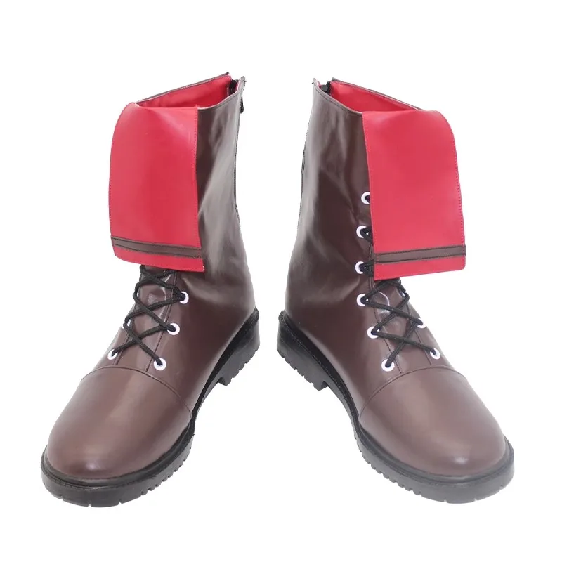 New! Akashi Junko Cosplay Shoes Blue Archive brown shoes collar lovely red customize Mid-calf lace-up boots