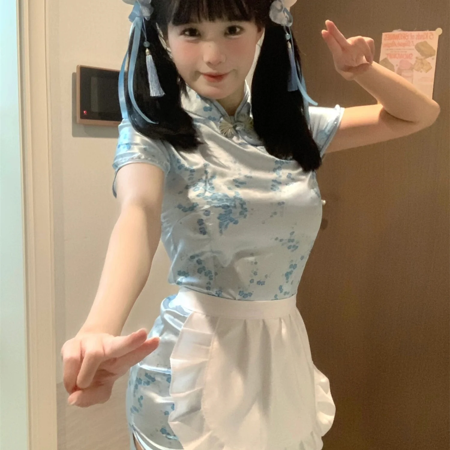 فستان تشيونغسام جديد بالطراز الصيني، زي تنكري للهالوين وعيد الميلاد، تنورة خادمة ناعمة للفتيات، تشيونغسام قصير للارتداء اليومي #1