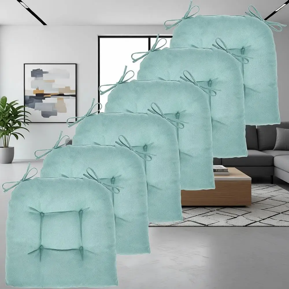 

Набор из 6 подушек для обеденных стульев Aqua Blue с завязками, 17x16 дюймов