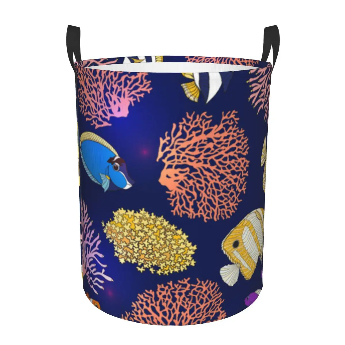 Folding Laundry Basket Corals And Aquarium Fish Round Storage Bin Large Hamper Collapsible Clothes Bucket Organizer