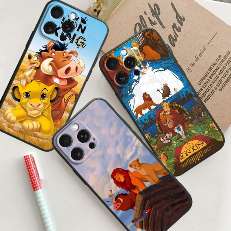 The Lion King Disney Cartoon For iPhone 15 14 13 12 11 XS XR X 8 7 SE Pro Max Plus Mini Black Soft Phone Case