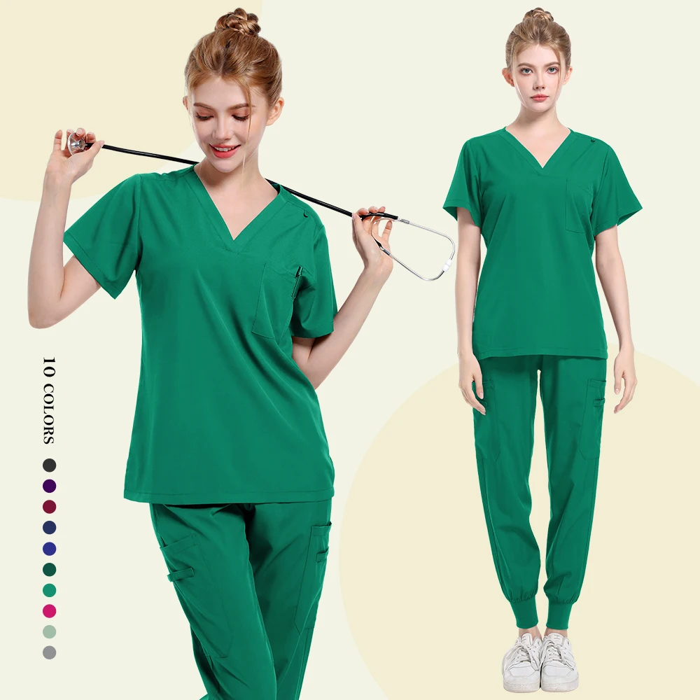 

Classic female nurse frosted top V-neck short sleeve pants suit medical beauty dentist unified custom clothing accessories