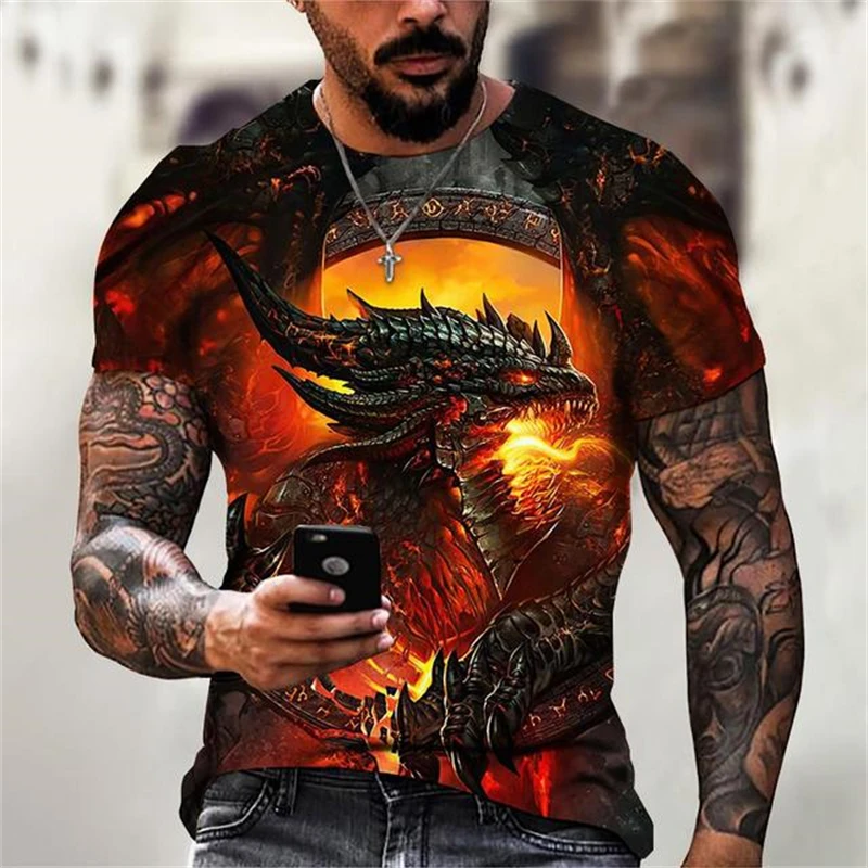 Fashion 3D Dragon Printed T Shirt For Men Hip Hop Trend Harajuku Casual O-neck Short Sleeve Loose