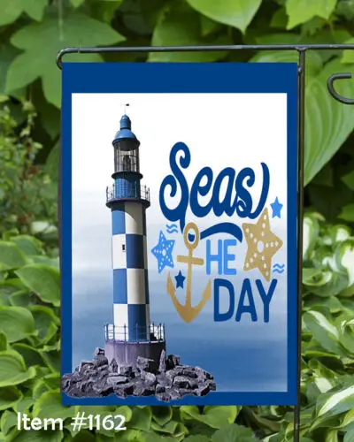 Seas The Day Lighthouse Garden Flag ~   12x18    Double Sided