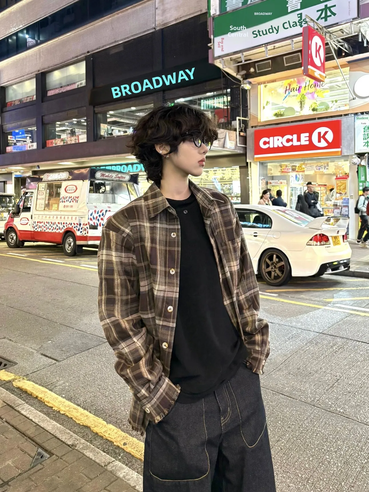 

American Retro Plaid Loose Fit Long Sve Men's Casual irt CleanFit Versatile Comfortable Breathable Polyester Fiber