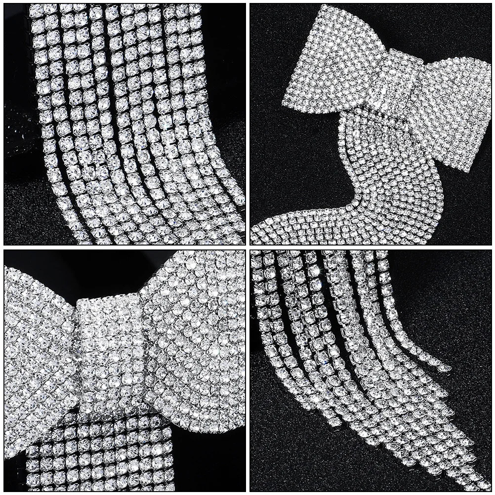 1 قطعة حجر الراين Bowknot مشبك شعر شرابة طويلة دبوس الشعر الفضة الزخرفية حلية شعر لحفل الزفاف هدية شرابة دبوس الشعر #4