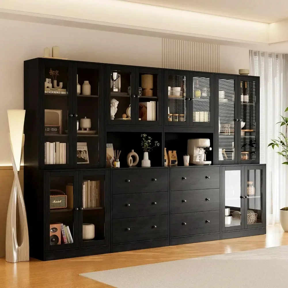

71'' H Kitchen Hutch Storage Cabinet, 5-Tier Pantry Cabinet, Buffet Hutch with Drawers, China Cabinet with Glass Doors